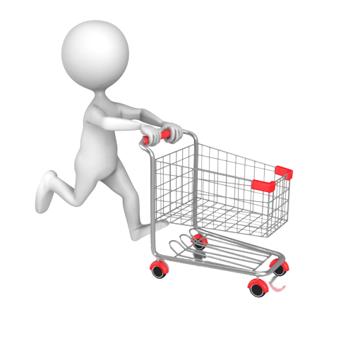 stickperson pushing a grocery cart